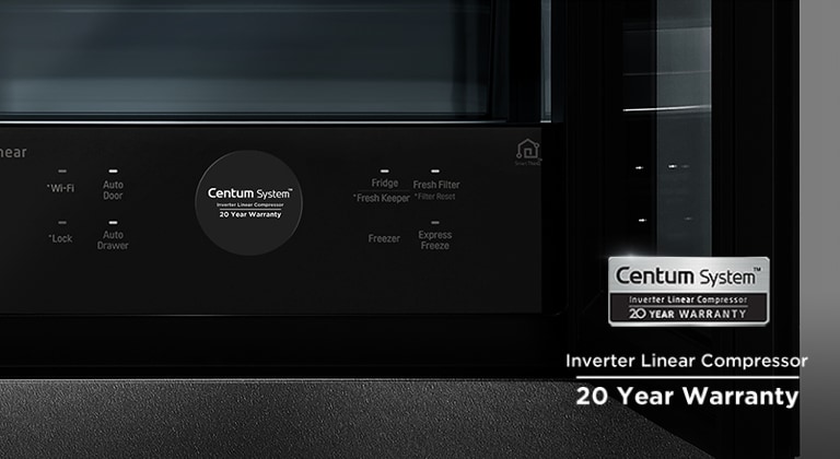 Närbild på centum-systempanel på LG SIGNATURE Kylskåp.