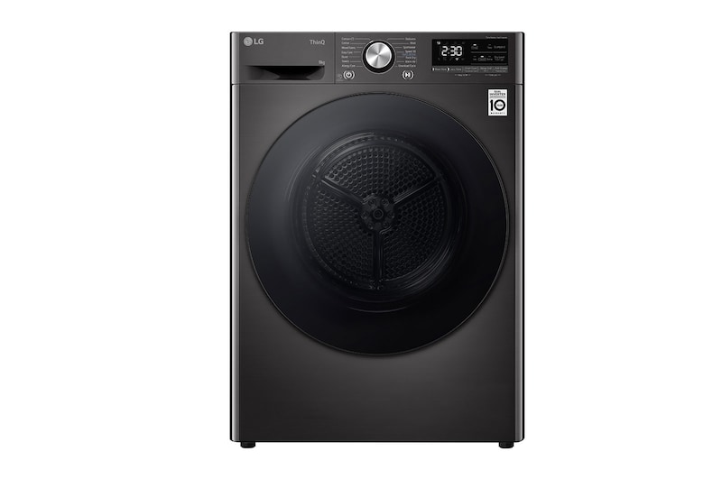 Vy framifrån av Svart 9-kg DUAL Inverter Heat Pump™ -torktumlare med ™ Eco Hybrid™ och värmepumpsteknologi RV9DN903P