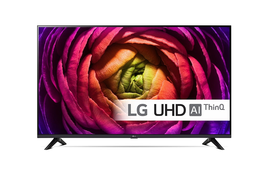LG 43'' UHD UR73 - 4K TV (2023), LG UHD TV sedd framifrån, 43UR73006LA