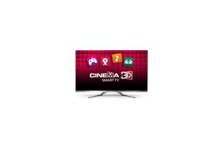 Vy framifrån av LED TV med millimetertunna ramar, supersnabb Smart TV med Dual Core-processor, Magic Motion Remote och Cinema 3D. 55LM860W
