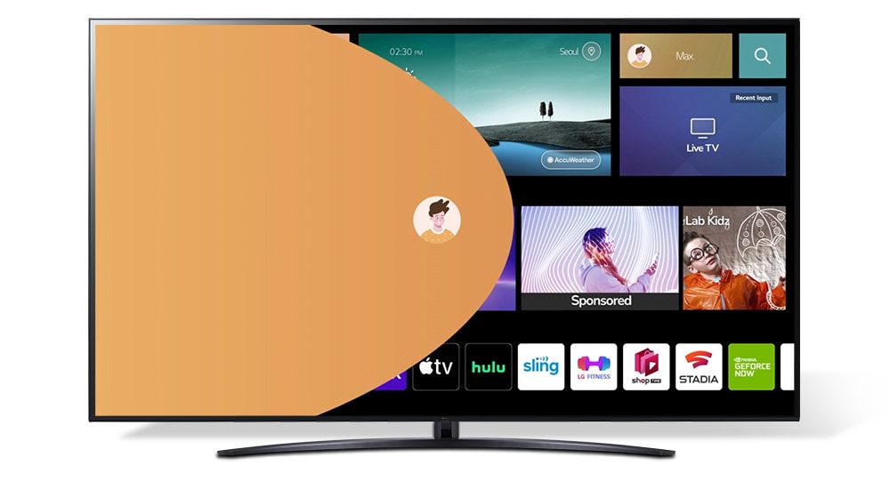LG NanoCell-TV som visar tre olika användares LG-kontosidor och anpassade rekommendationer.