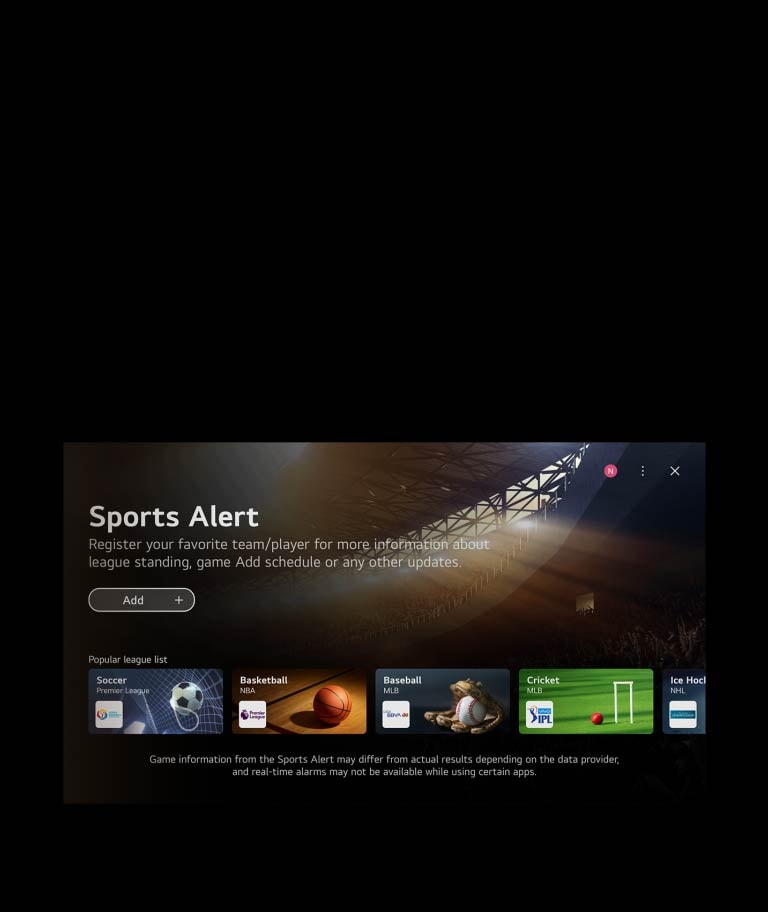 En video visar hemskärmen i WebOS. Pekaren klickar på snabbkortet för spel, och sedan på snabbkortet för sport, båda leder till skärmar med relaterat innehåll.