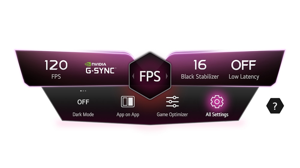 En bild på en spelinstrumentpanel. Panelen visar ikoner för spelstatus, dark mode, App on App, Game Optimizer, inställningar och en användarguide.