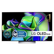 LG 55'' OLED evo C3 - 4K TV (2023), Vy framifrån med LG OLED evo, logotypen för 11 Years World No.1 OLED är på skärmen, och en soundbar står nedanför. , OLED55C35LA