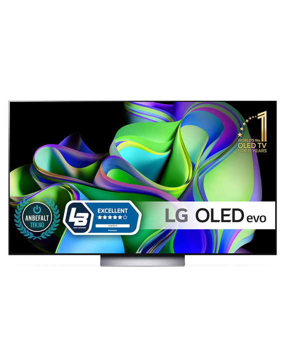 Vy framifrån med LG OLED och emblemet för 11 Years World No.1 OLED på skärmen.