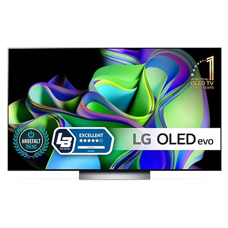 Vy framifrån med LG OLED och emblemet för 11 Years World No.1 OLED på skärmen.