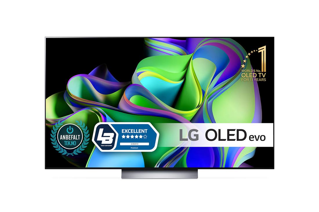 Vy framifrån med LG OLED och emblemet för 11 Years World No.1 OLED på skärmen.