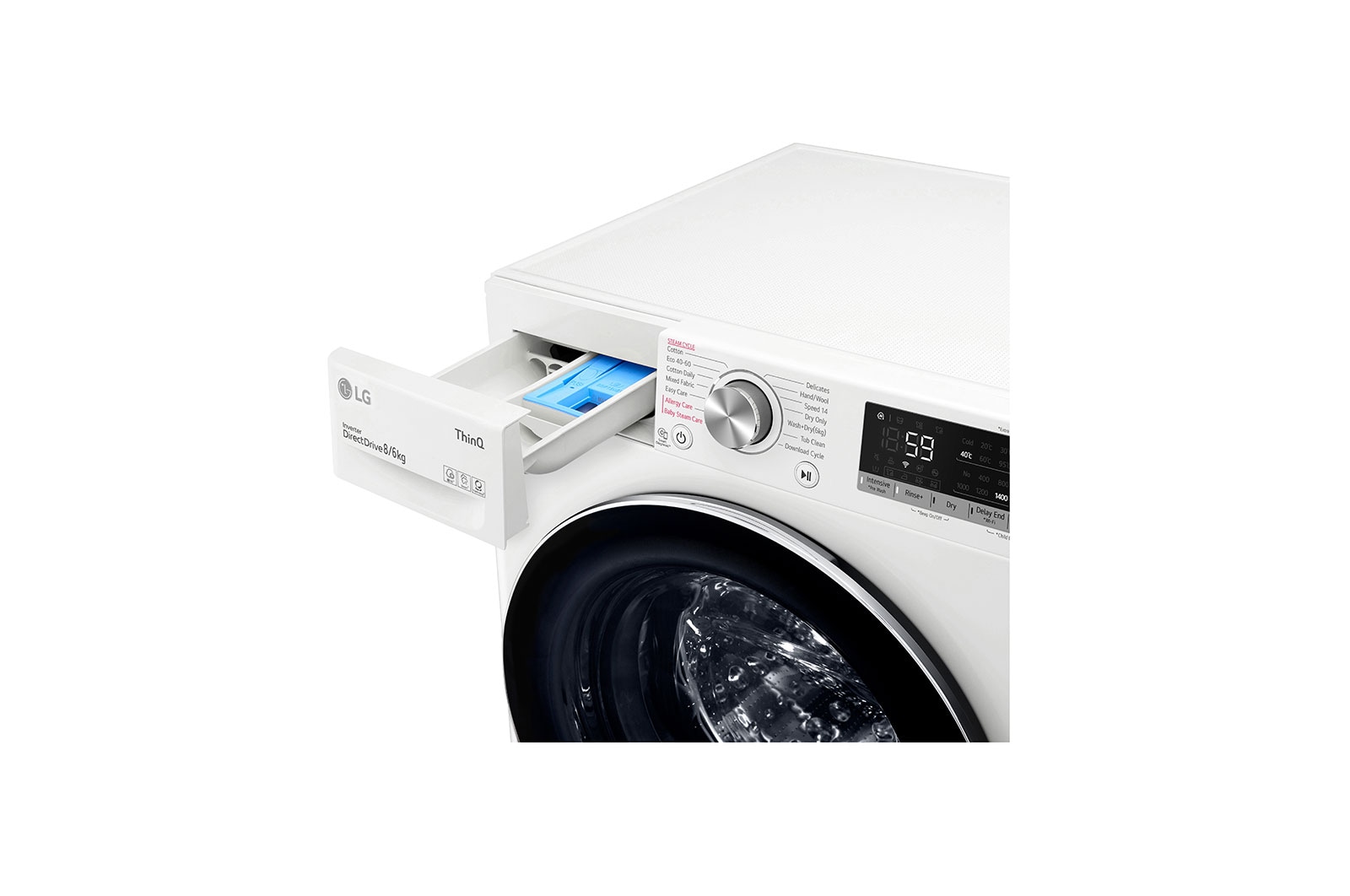 LG 8 kg / 6 kg Tvättmaskin/Torktumlare(Vit) - Steam, Energiklass E, AI DD™, Smart Diagnosis™ med Wi-Fi, CV50T6S2E