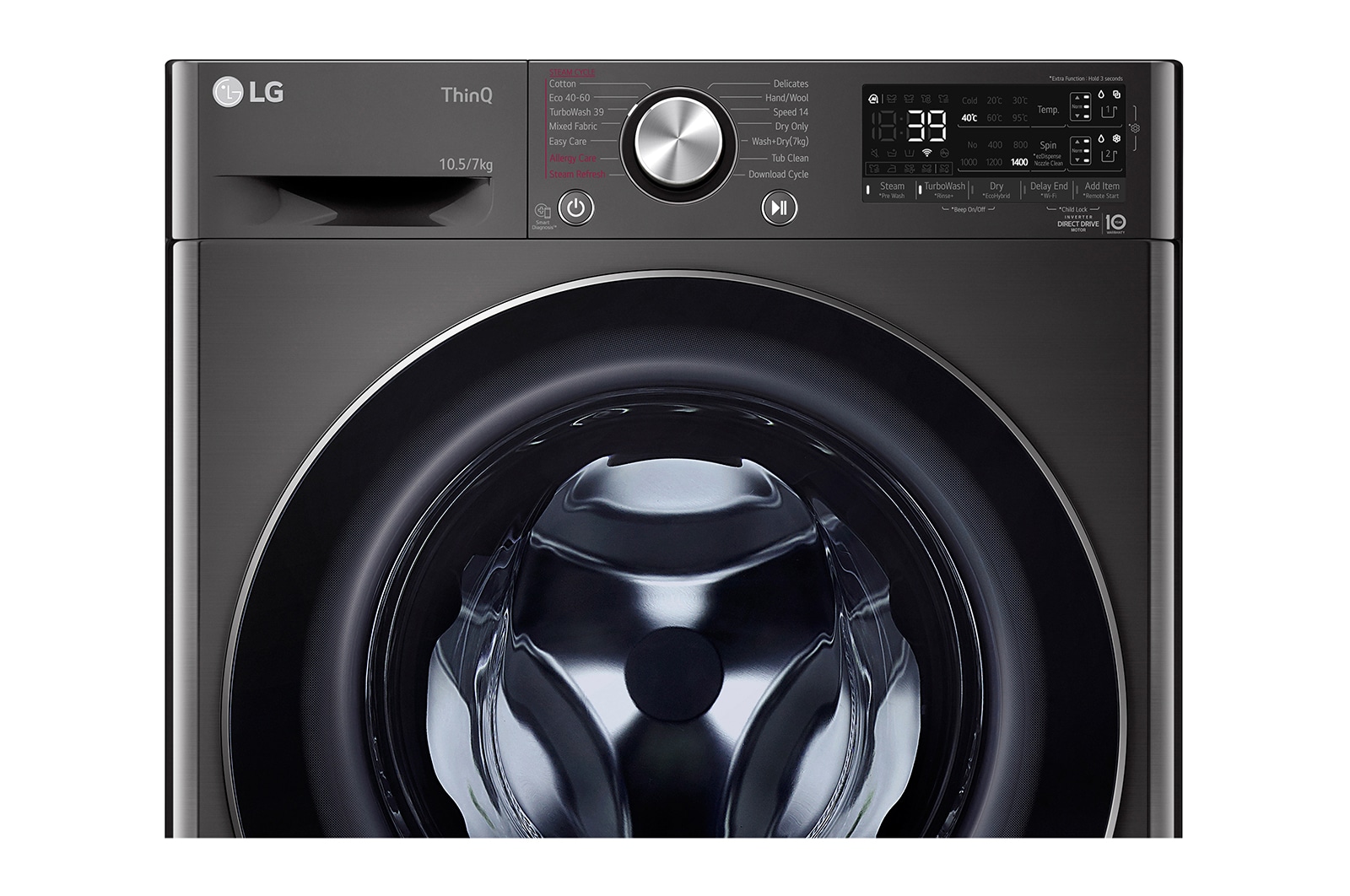 LG 10.5 kg / 7 kg Tvättmaskin/Torktumlare(Svart) - Auto Dose, Steam, Energiklass E, TurboWash™360, AI DD™, Smart Diagnosis™ med Wi-Fi, CV90J7S2BA