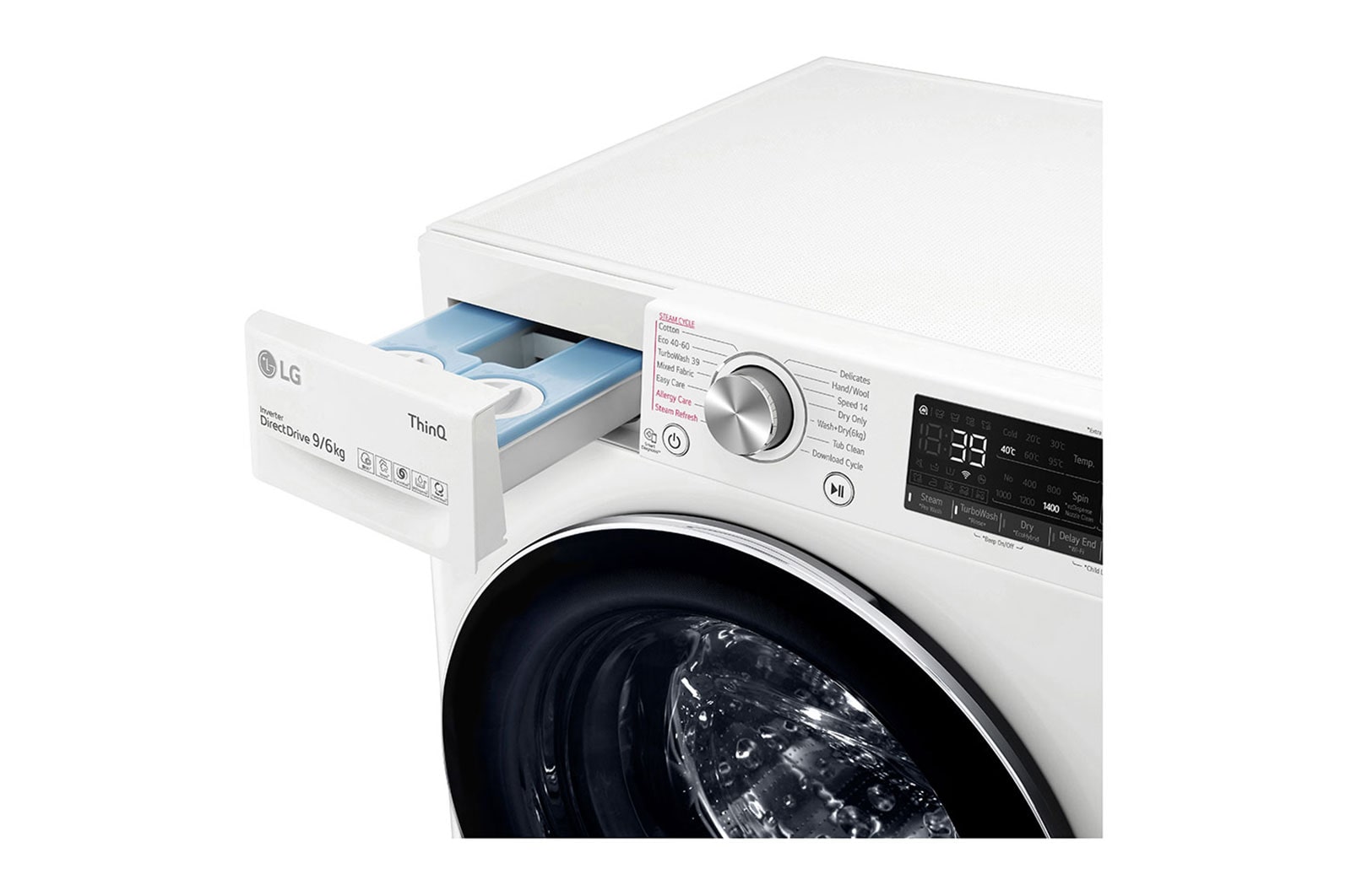 LG 9 kg / 6 kg Tvättmaskin/Torktumlare(Vit) - Auto Dose, Steam, Energiklass E, TurboWash™360, AI DD™, Smart Diagnosis™ med Wi-Fi, CV90V7S2QA