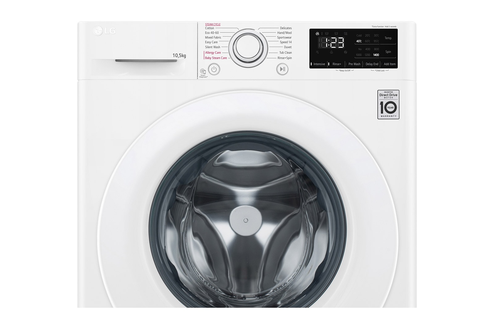 LG 10.5 kg Tvättmaskin(Vit) - Steam, Energiklass B, AI DD™, Smart Diagnosis™, F4WV210S0W