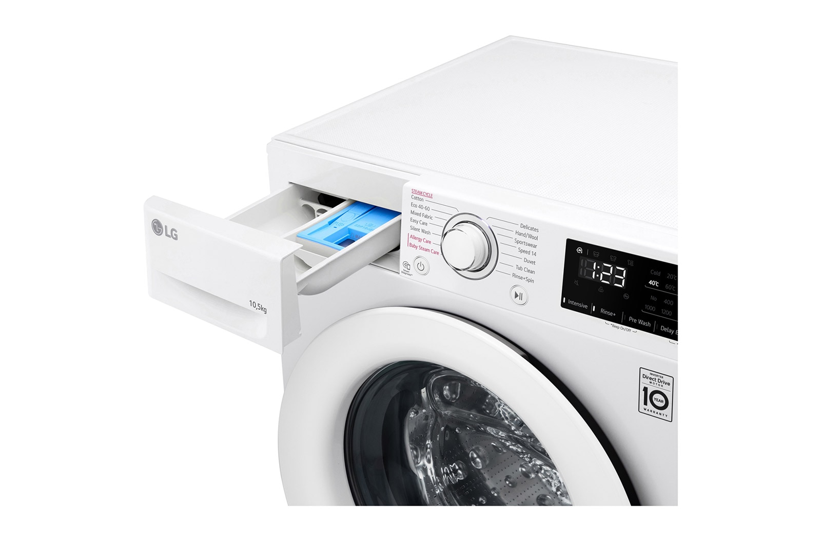 LG 10.5 kg Tvättmaskin(Vit) - Steam, Energiklass B, AI DD™, Smart Diagnosis™, F4WV210S0W