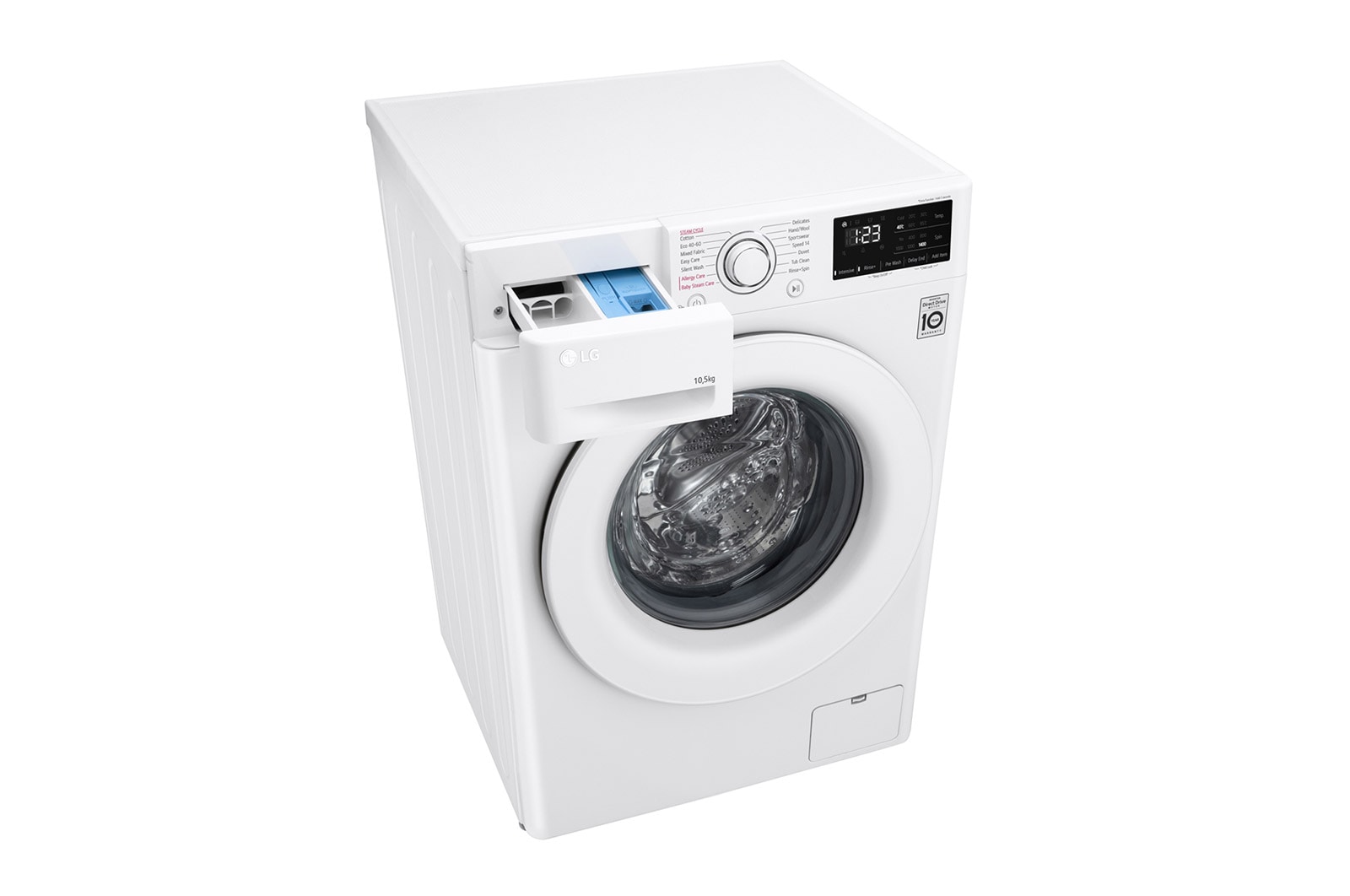 LG 10.5 kg Tvättmaskin(Vit) - Steam, Energiklass B, AI DD™, Smart Diagnosis™, F4WV210S0W