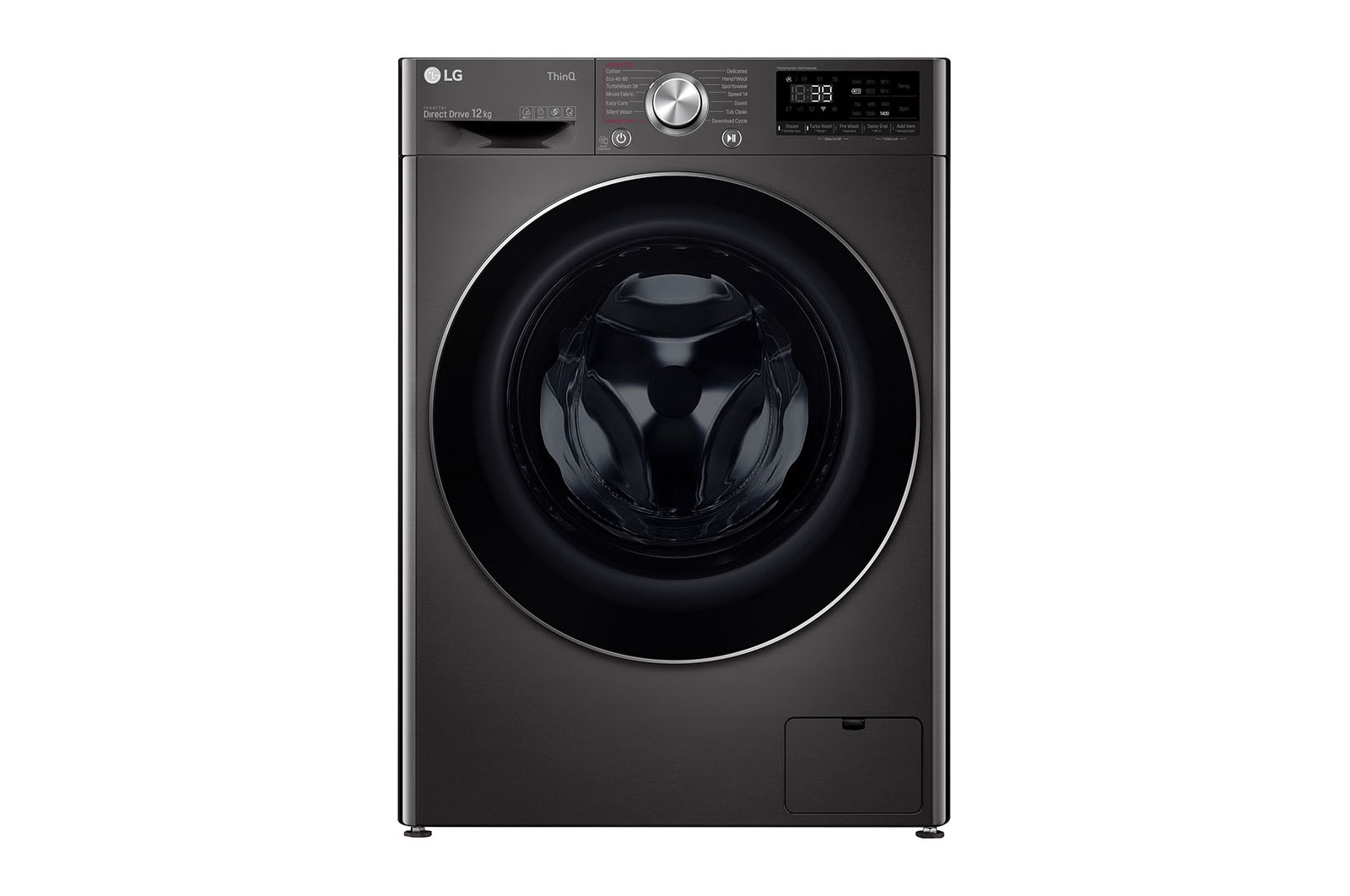 LG 12 kg Tvättmaskin(Svart) - Steam+, Energiklass A, , TurboWash360™, AI DD™, Smart Diagnosis™ med Wi-Fi, FV90BNS2BE