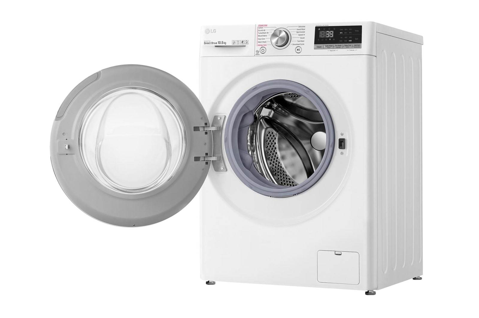 LG 10.5 kg Tvättmaskin(Vit) - Steam, Energiklass A, , TurboWash360™, AI DD™, Smart Diagnosis™ med Wi-Fi, FV90JNS2QE