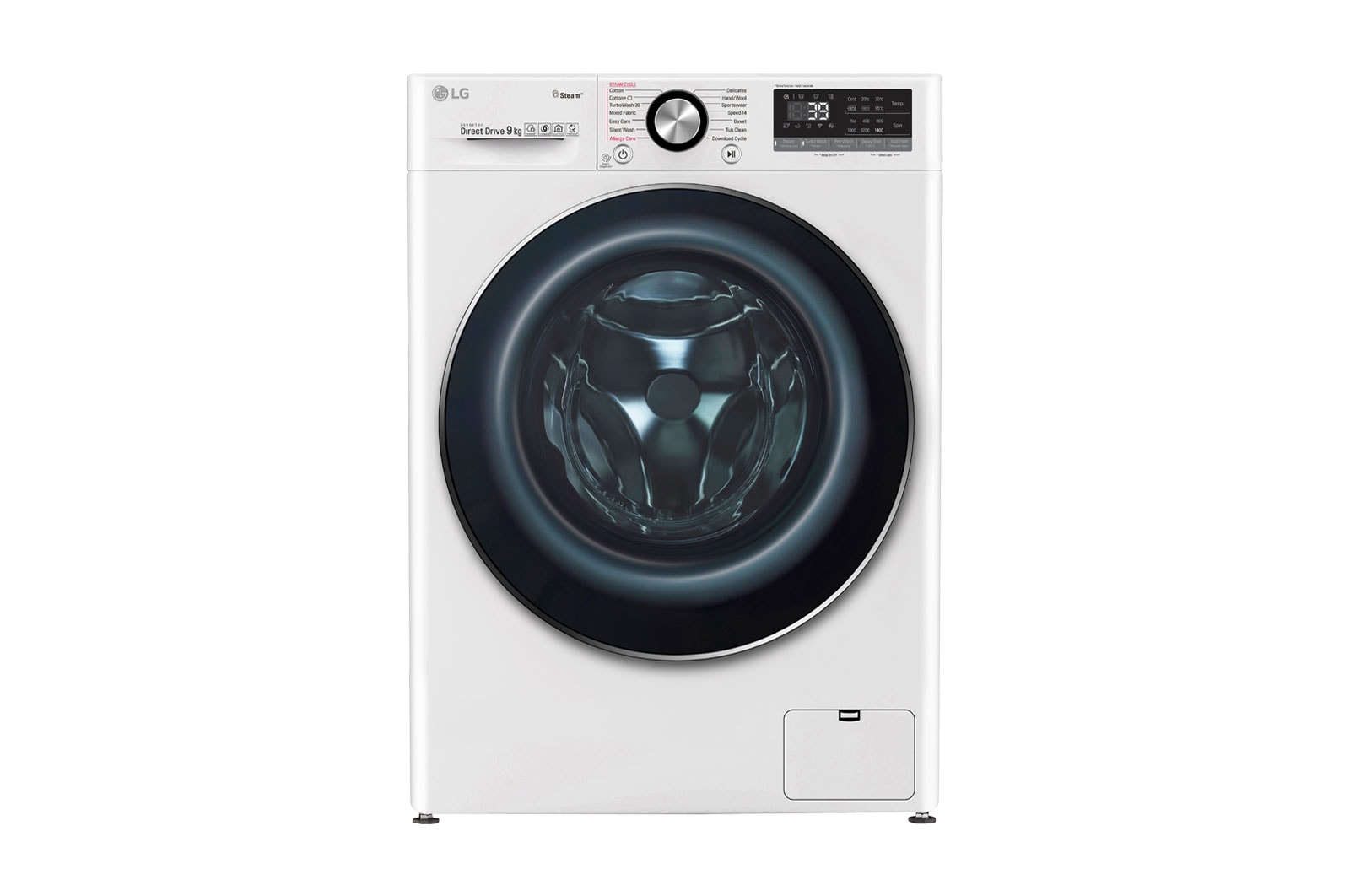 Vy framifrån av 1-9 kg Steam+, TurboWash360™, AI DD och Wi-Fi FV90VNS2Q