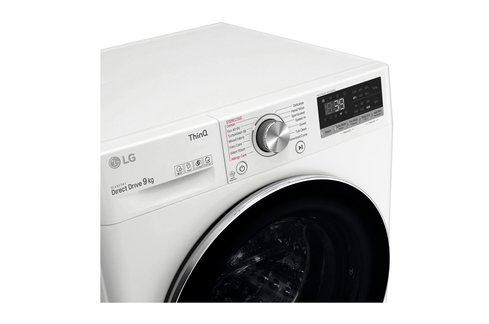 LG 9 kg Tvättmaskin(Vit) - Steam, Energiklass A, , TurboWash360™, AI DD™, Smart Diagnosis™ med Wi-Fi, FV90VNS2QE