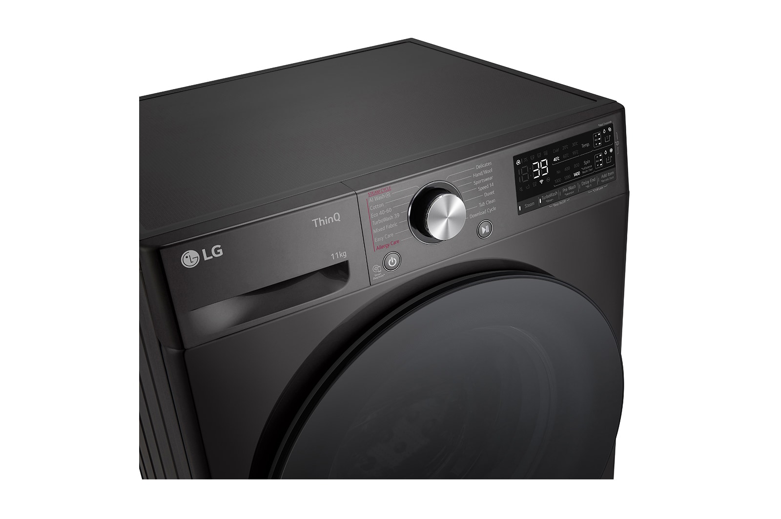 LG 11 kg Tvättmaskin(Svart) - Auto Dose, Steam, Energiklass A, TurboWash360™, AI DD™, Smart Diagnosis™ med Wi-Fi, FV94ENS2QA