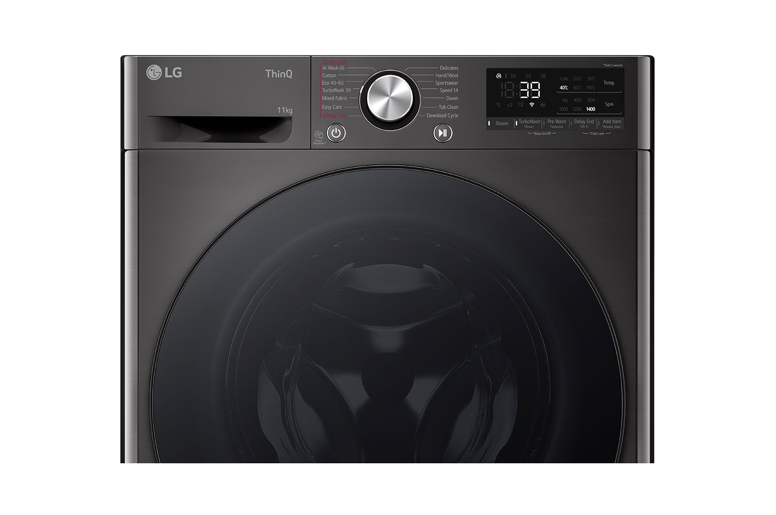 LG 11 kg Tvättmaskin(Svart) - Steam, Energiklass A, TurboWash™ 360°, AI DD™, Smart Diagnosis™ med Wi-Fi, FV94ENS2QN