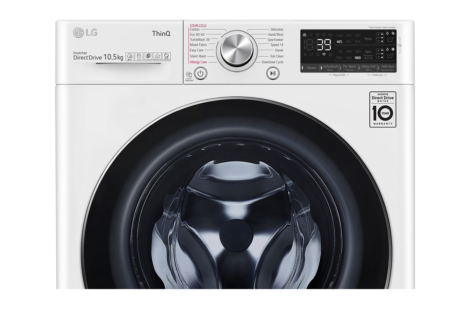 LG 10.5 kg Tvättmaskin(Vit) - Auto Dose, Steam, Energiklass A, TurboWash360™, AI DD™, Smart Diagnosis™ med Wi-Fi, FV96JNS2QA