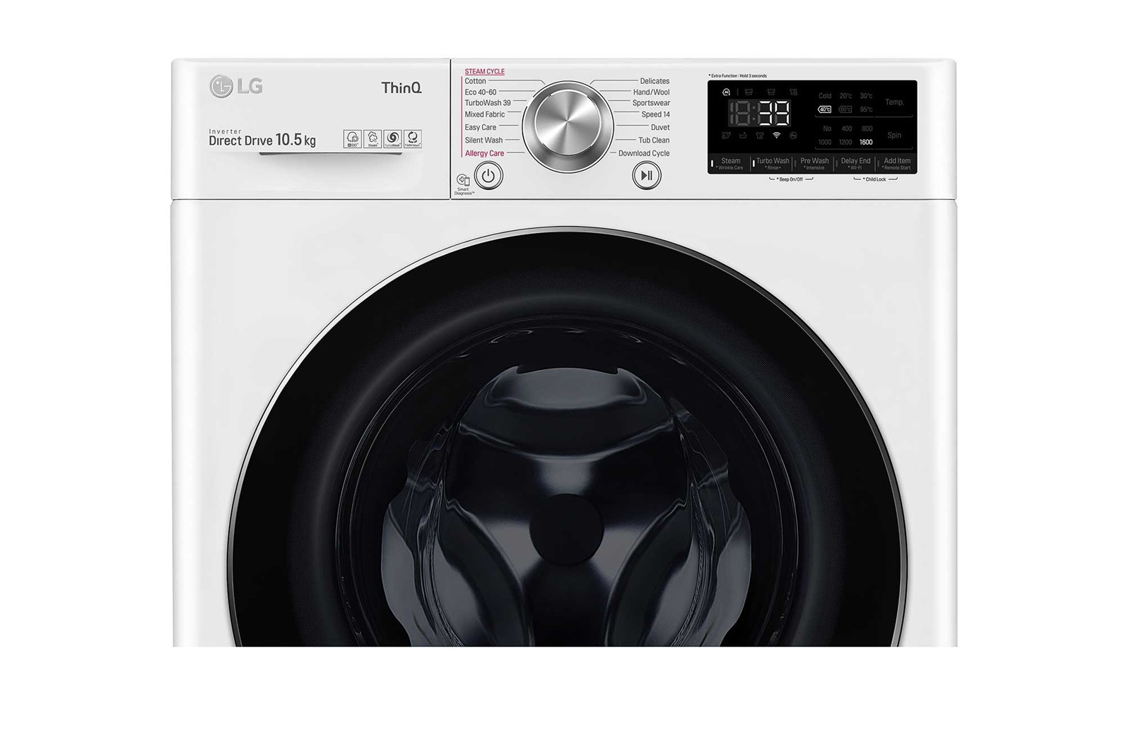 LG 10.5 kg Tvättmaskin(Vit) - Steam+, Energiklass A, , TurboWash360™, AI DD™, Smart Diagnosis™ med Wi-Fi, FV96JNS2QE