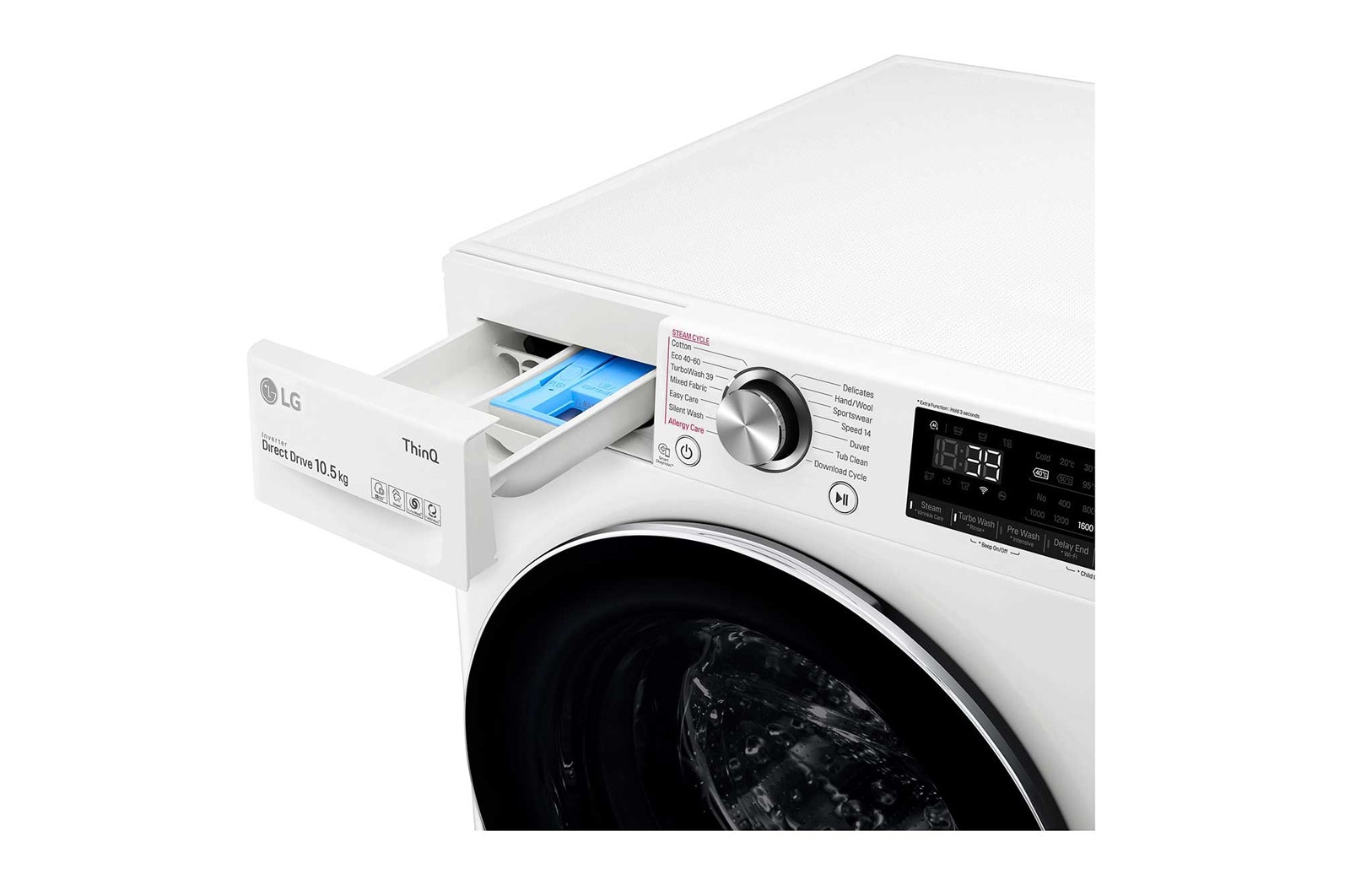 LG 10.5 kg Tvättmaskin(Vit) - Steam+, Energiklass A, , TurboWash360™, AI DD™, Smart Diagnosis™ med Wi-Fi, FV96JNS2QE