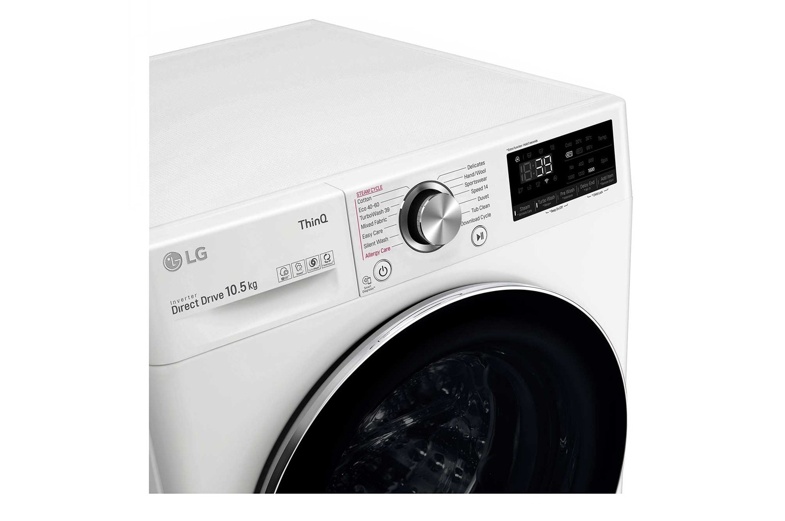 LG 10.5 kg Tvättmaskin(Vit) - Steam+, Energiklass A, , TurboWash360™, AI DD™, Smart Diagnosis™ med Wi-Fi, FV96JNS2QE