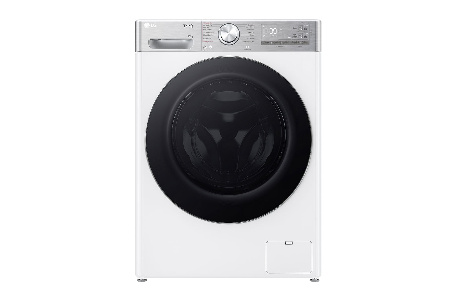 Vy framifrån av 13 kg Tvättmaskin(Vit) - Auto Dose, Steam+, Energiklass A, TurboWash360™, AI DD™, Smart Diagnosis™ med Wi-Fi P4Y9LAP2W