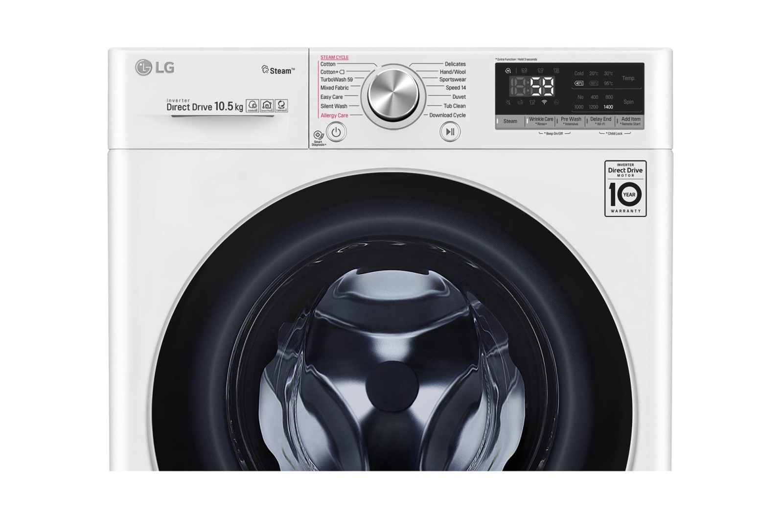 LG 1-10.5 kg Steam+, TurboWash™, AI DD och Wi-Fi,  energiklass A+++ ( -40%), S4WV710S1W