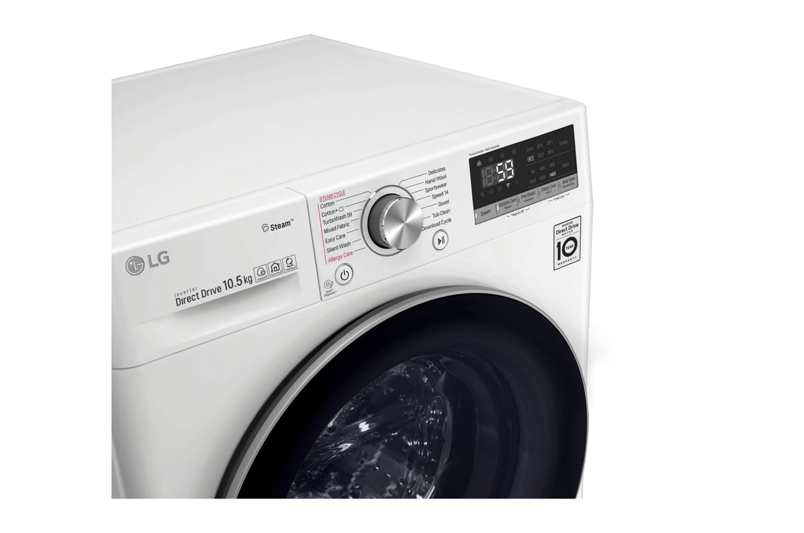 LG 1-10.5 kg Steam+, TurboWash™, AI DD och Wi-Fi,  energiklass A+++ ( -40%), S4WV710S1W