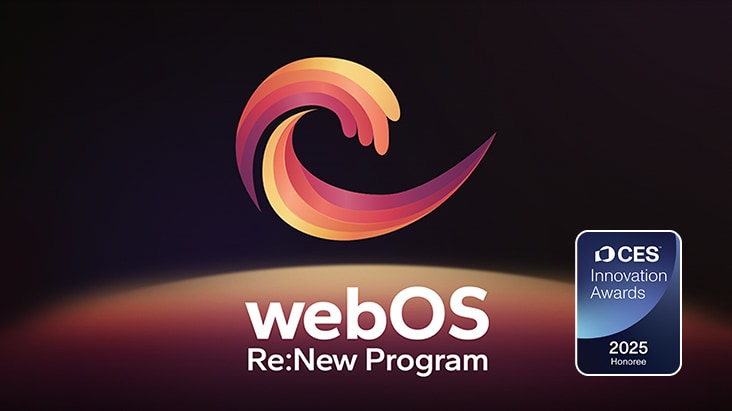 webOS Re:New Program-logotyp och -namn med CES Innovation Awards 2025 Honoree-märket nära.