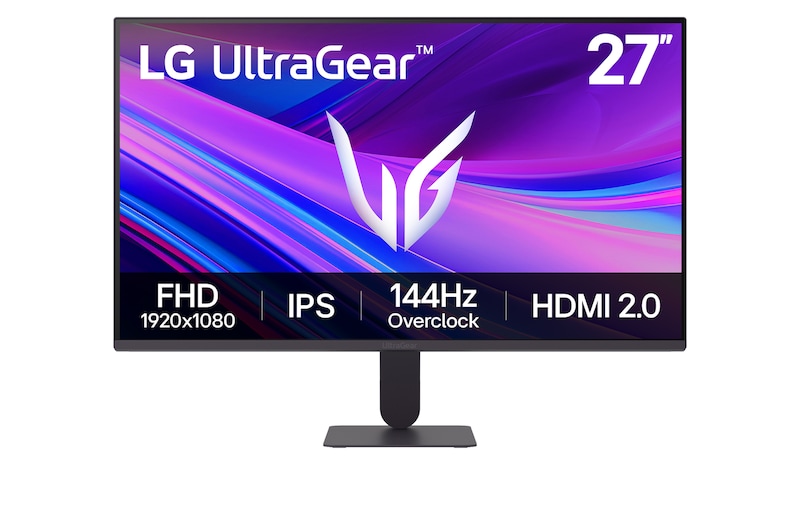 Vy framifrån av LG UltraGear™ G4 27" 144Hz (overclock) FHD IPS Gaming Monitor | 27G411A with NVIDIA G-SYNC® compatible, SRGB 99% (Typ.) 27G411A-B