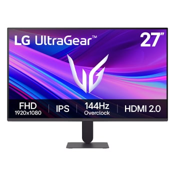 Vy framifrån av LG UltraGear™ G4 27" 144Hz (overclock) FHD IPS Gaming Monitor | 27G411A with NVIDIA G-SYNC® compatible, SRGB 99% (Typ.) 27G411A-B