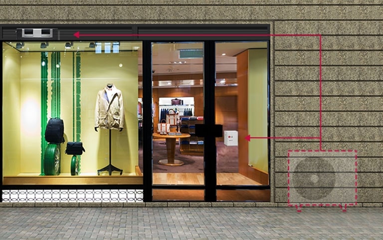 An Image of front window of a clothing store from outside viewpoint.