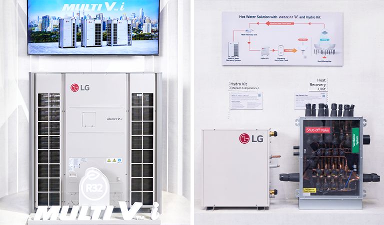 LG shows Multi v i and VRF unit at 2024 AHR EXPO in Chicago.
