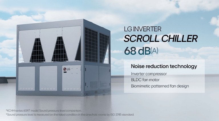 LG inverter scroll chiller is in the building rooftop.