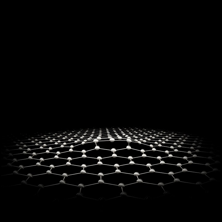 The image shows a hexagon pattern against a black background. As you scroll down the page, a text image reads, "Enjoy the smooth, rich, and clean sound of graphene."