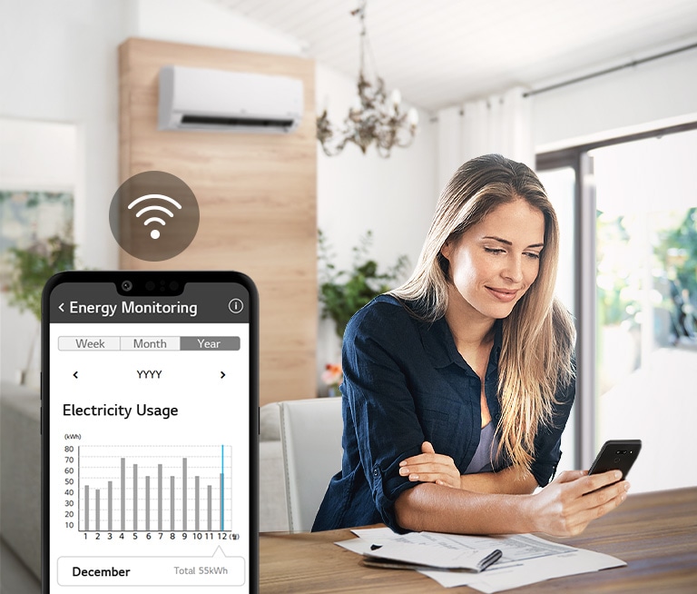 The LG ThinQ™ app continuously monitors your air conditioner.