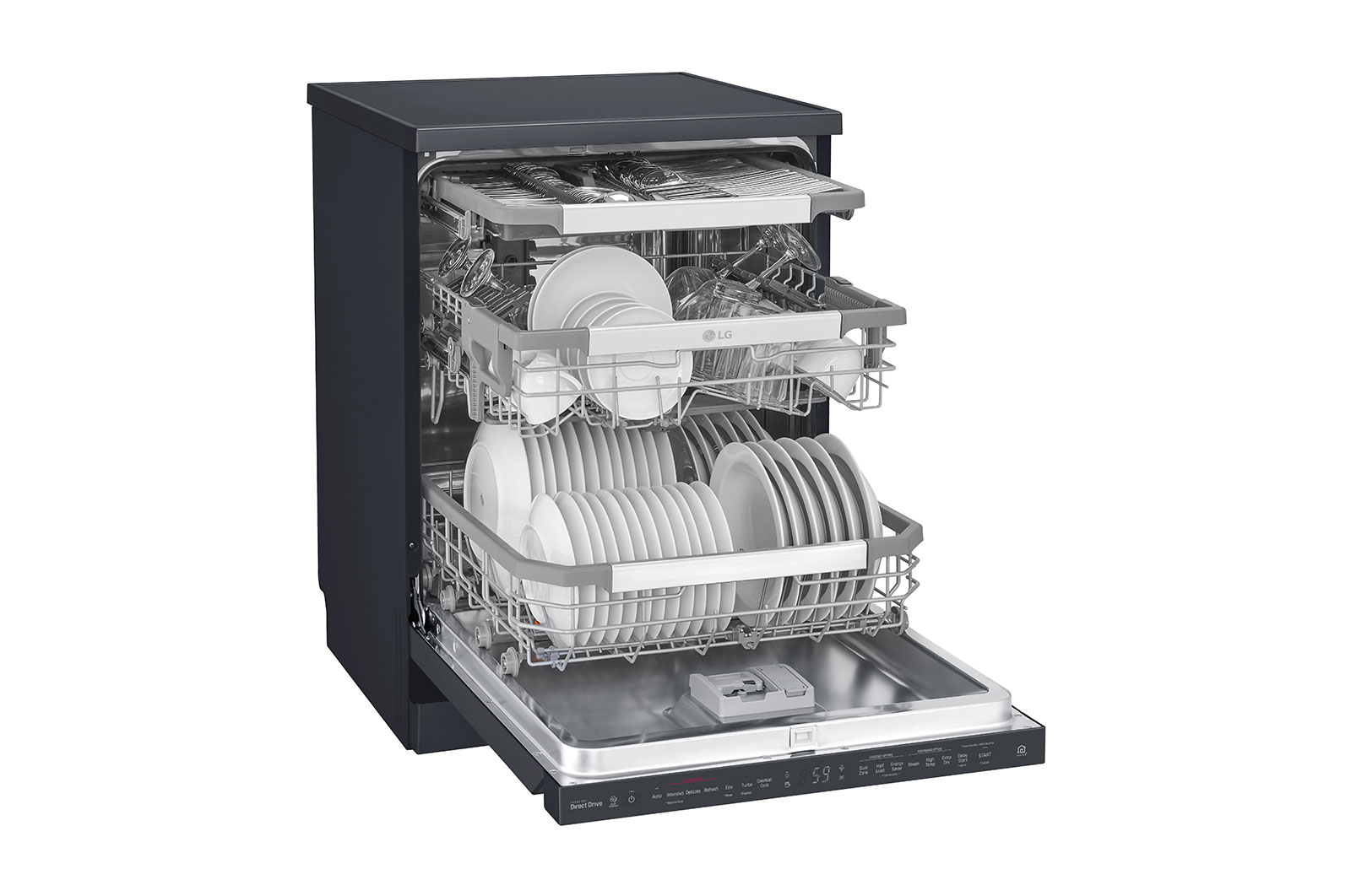 LG THINQ™ Top Control Dishwasher QuadWash® & True Steam®, in black, DFB227HM