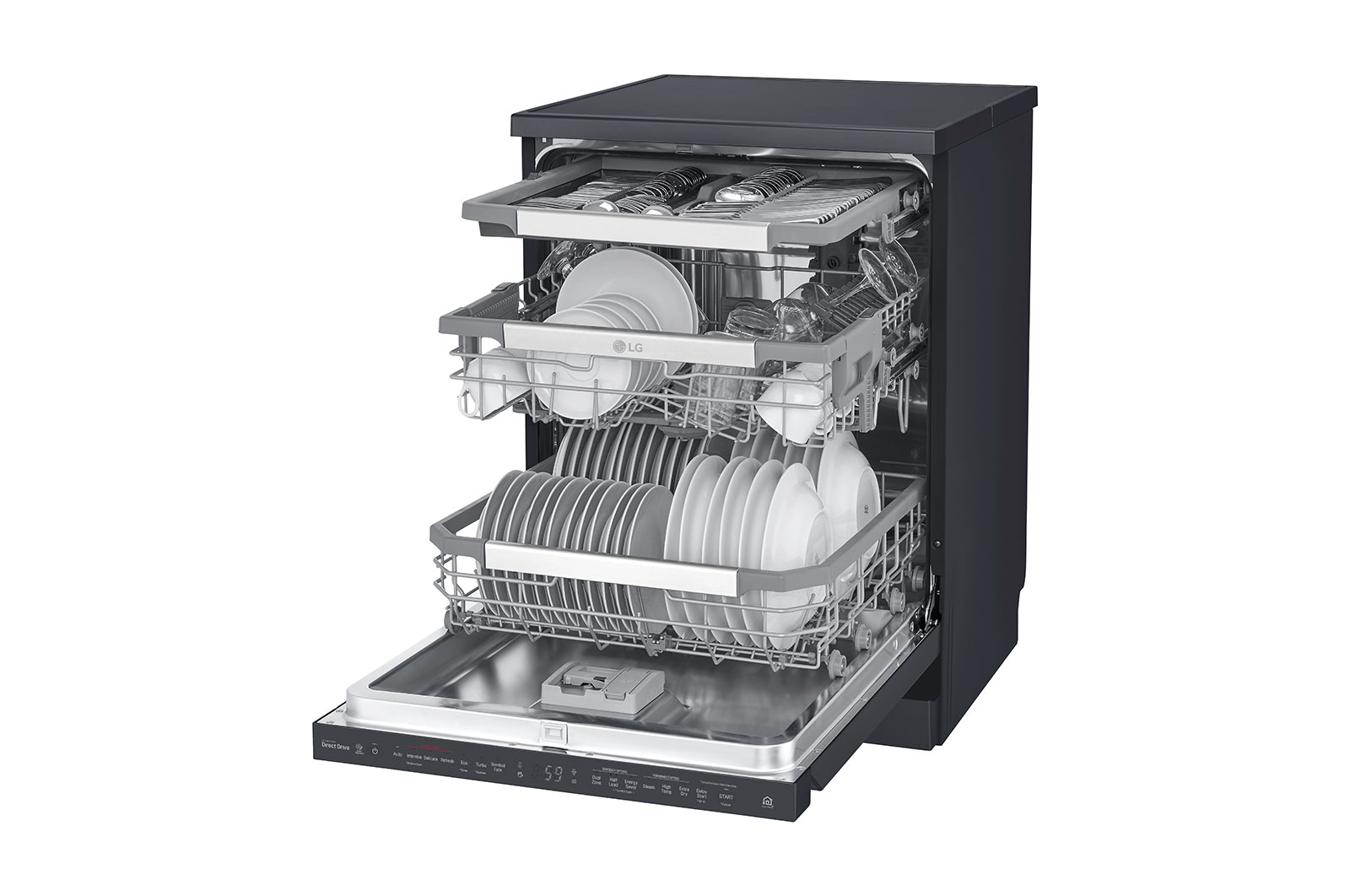 LG THINQ™ Top Control Dishwasher QuadWash® & True Steam®, in black, DFB227HM