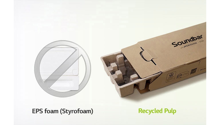 There is a gray forbidden mark on styrofoam image on left and packaging box image on right.