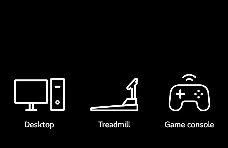 Pictogram images of desktops, treadmills, and game console, which are representative devices that can be implemented with plug