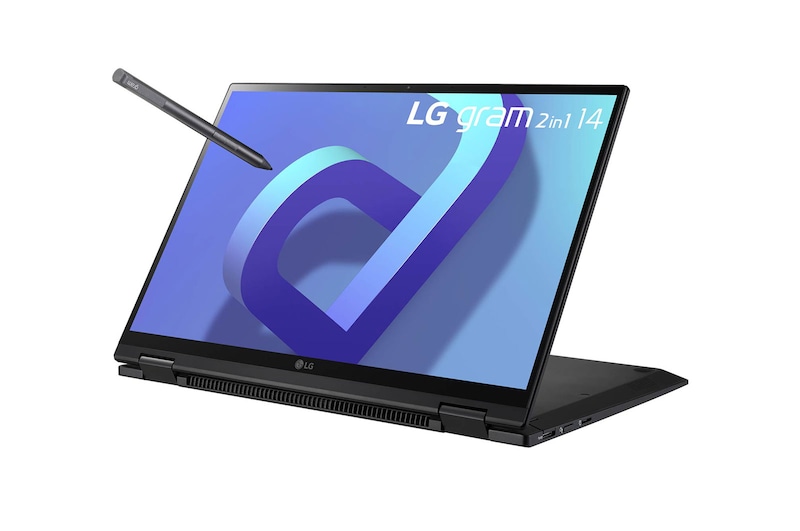 LG gram 14” 2-in-1 Laptop with 16:10 WUXGA IPS Touch Screen Display, 12th Gen Intel® Core™ (Certified Evo™ Platform) i5 Processor and LG Stylus Wacom Pen, 14T90Q-G.AA55A3