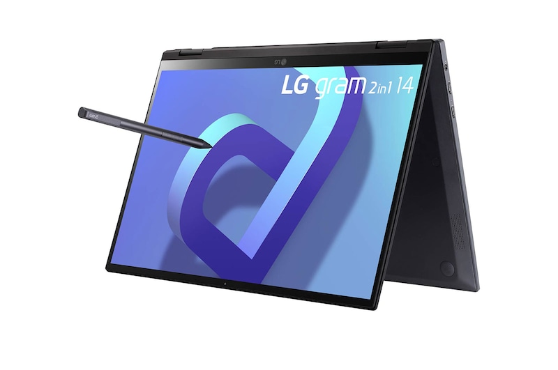 LG gram 14” 2-in-1 Laptop with 16:10 WUXGA IPS Touch Screen Display, 12th Gen Intel® Core™ (Certified Evo™ Platform) i5 Processor and LG Stylus Wacom Pen, 14T90Q-G.AA55A3