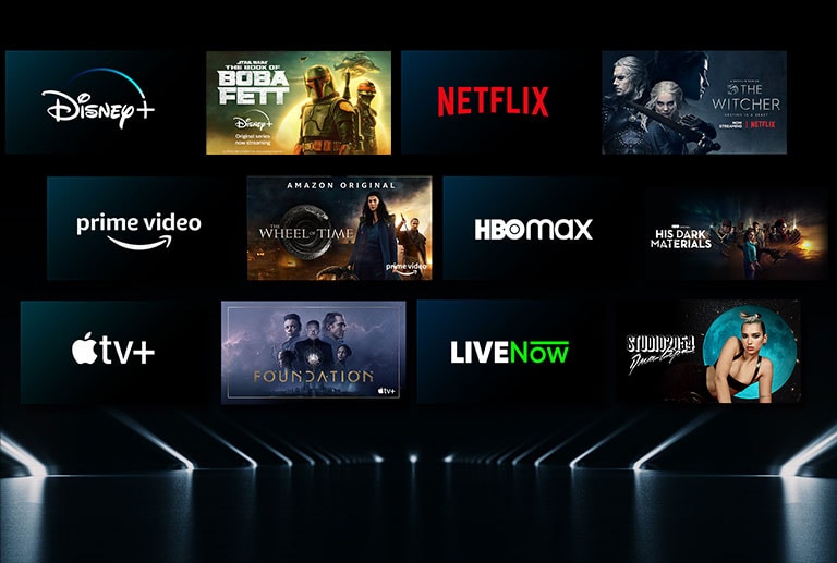 Image showing a variety of OTT services with their respective shows beside each logo.