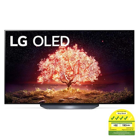 front viewFront view of LG B1 55" OLED 4K TV with self-lit pixels; orange-red glowing tree infill, OLED55B1PTA