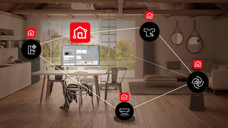 Controlling household appliances with ease using the Home Dashboard feature of the LG MyView Smart Monitor.