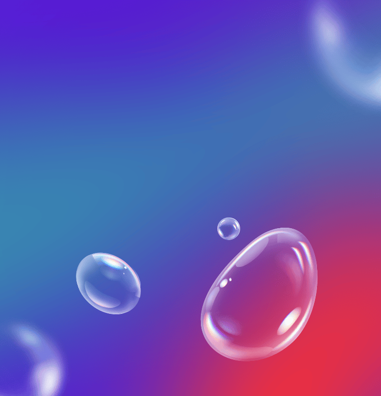 Colorful Transparent Soap Bubbles Floating on Vibrant Gradient Background