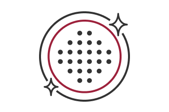 A simple line icon represents the LG Round Cassette, highlighted by its Elegant Round Design with a circular unit adorned with sparkles graphics.	