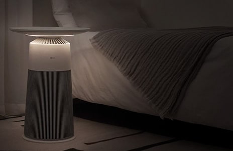 The mood light at the bottom of the cover of the Aero Furniture is on.